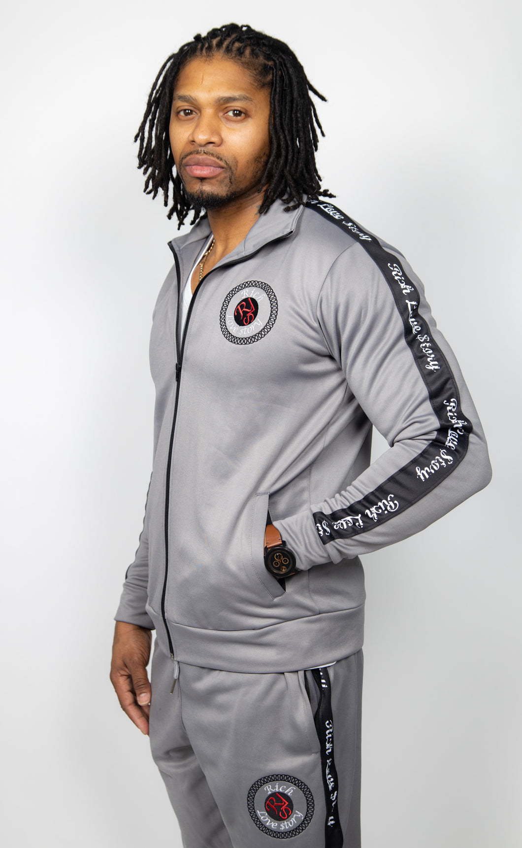 Rich Love $tory Gray Polyester Fleece Track Suit (Men)