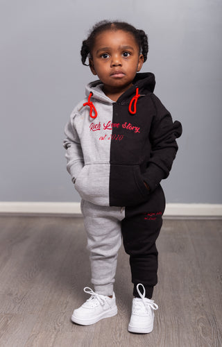 Rich Love $tory Signature Split Toddlers Tracksuits(Black&Grey)